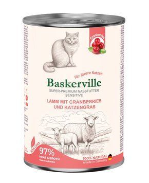 Вологий корм для котів з чутливим травленням та літніх котів Baskerville Ягня з журавлиною та котячою травою (400 г) 1702 фото