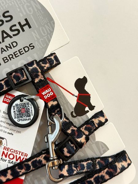 Шлея з повідцем для котів WAUDOG Nylon з QR паспортом, малюнок "Леопард", пластиковий фастекс 210 фото