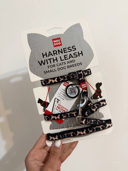 Шлея з повідцем для котів WAUDOG Nylon з QR паспортом, малюнок "Леопард", пластиковий фастекс 210 фото