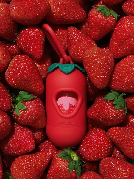 Набір біорозкладних пакетів 7 рулонів Vetreska-Strawberry з ароматом полуниці + диспенсер 1010 фото