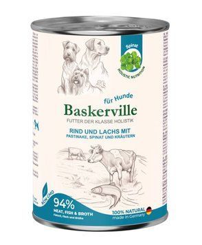 Вологий корм для собак Baskerville Яловичина та лосось з пастернаком, шпинатом та зеленню (800 г) 1705 фото