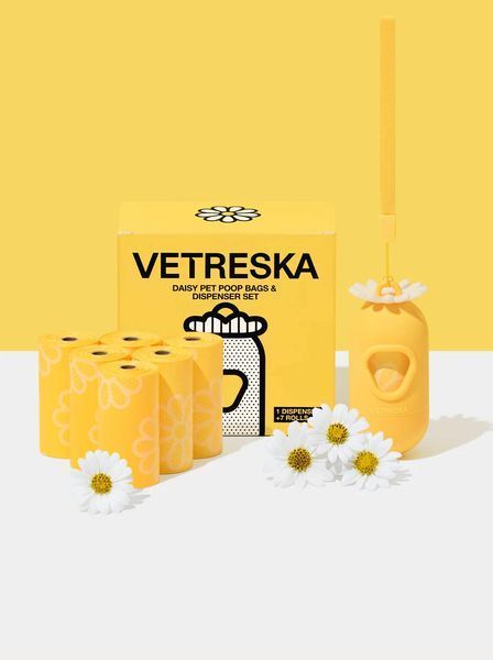 Набір біорозкладних пакетів 7 рулонів Vetreska-Daisy з ароматом ромашки + диспенсер 1010 фото