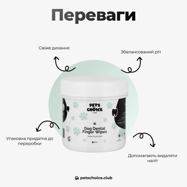 Серветки для гігієни зубів собак | DENTAL WIPES Pets Choice Club 1545 фото