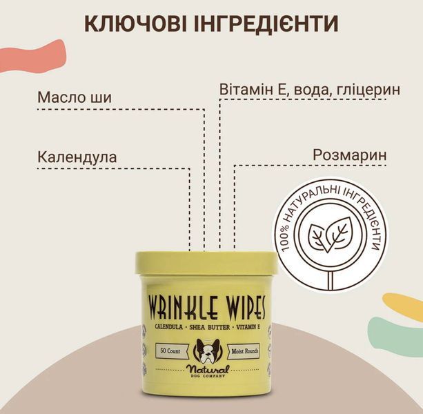 Серветки для складочок Natural Dog Company Wrinkle Wipes 1052 фото