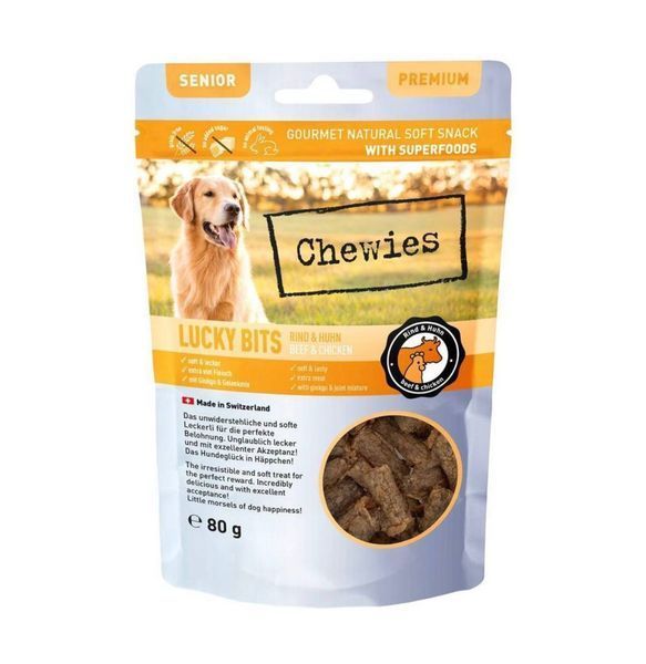 Натуральні ласощі з м'яса Яловичини та Курки Chewies Lucky Bits для дорослих і літніх собак 1274 фото