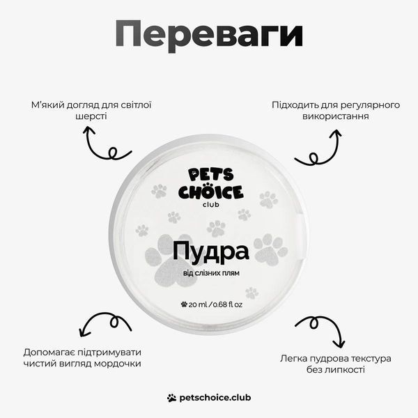 Пудра від слізних доріжок | TEAR STAIN POWDER FOR DOGS Pets Choice Club (20 мл) 1546 фото