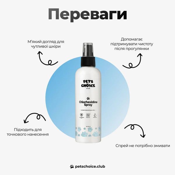 Антибактеріальний спрей з Хлоргексидином | DERMA CARE SPRAY Pets Choice Club (150 мл) 1547 фото
