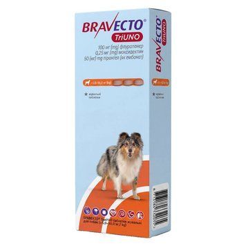 Бравекто ТриУНО (Bravecto TriUNO) &ndash; комплексні таблетки від бліх, кліщів і глистів для собак, 5-10 кг (3 таблетка / упаковка) 1468 фото
