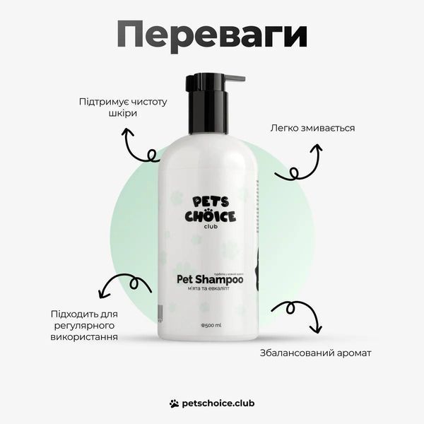 Шампунь з м&rsquo;ятою та евкаліптом | MINT & EUCALYPTUS FRESH SHAMPOO Pets Choice Club (350 мл) 1553 фото