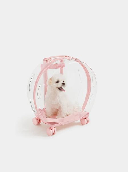 Переноска на колесах Vetreska Bubble для тварин до 9 кг (рожево-прозора) 1021 фото