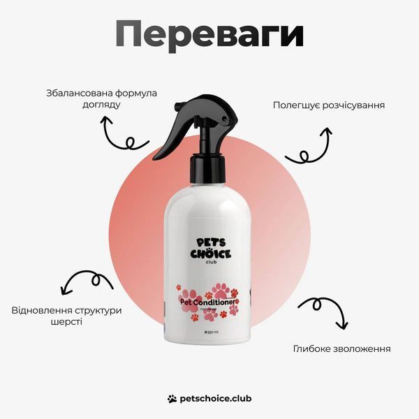 Незмивний кондиціонер-спрей для собак з ароматом полуниці | LEAVE-IN CONDITIONER STRAWBERRY Pets Choice Club (350 мл) 1568 фото